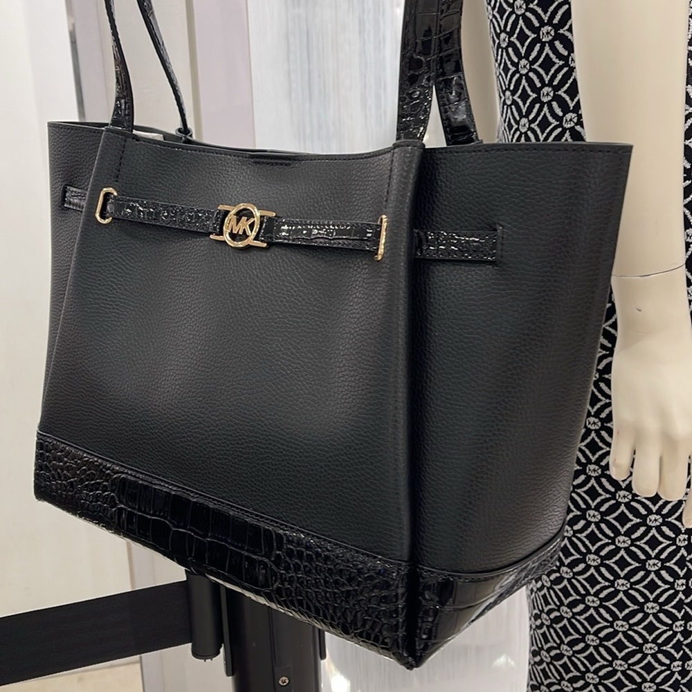 MICHAEL KORS
Reed Large Leather Belted Satchel Shoulder Handbag 
Black Crocodile - Picture 9 of 16